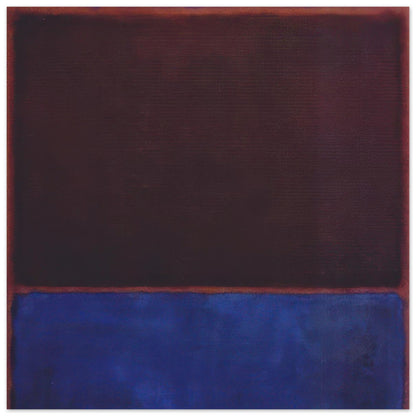Mark Rothko abstract art poster featuring a deep burgundy and dark red upper colour field above a rich cobalt blue lower field, with subtle reddish edges in a minimalist Color Field composition.
