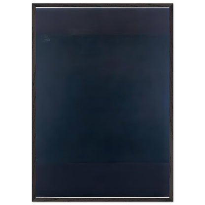 Mark Rothko abstract dark blue color field painting with deep navy tones and subtle layered textures, framed wall art.