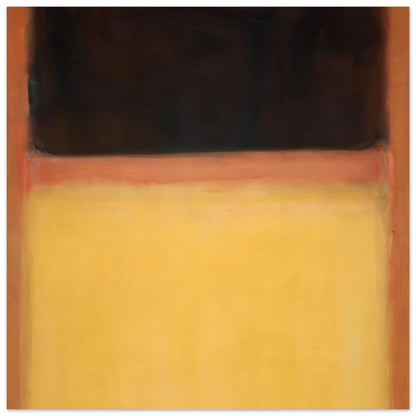 Mark Rothko abstract art poster featuring a dark brown-black upper field, golden yellow lower field, and warm peach and burnt orange tones.