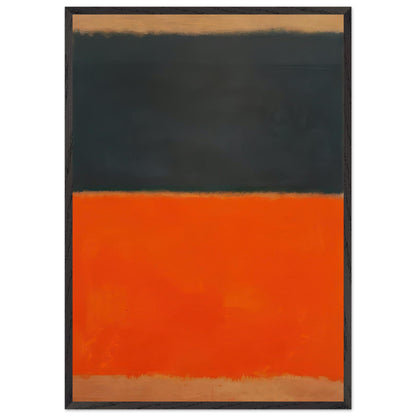 Mark Rothko abstract color field painting featuring a dark charcoal upper section and vivid orange lower section with soft beige borders, framed modern wall art print.