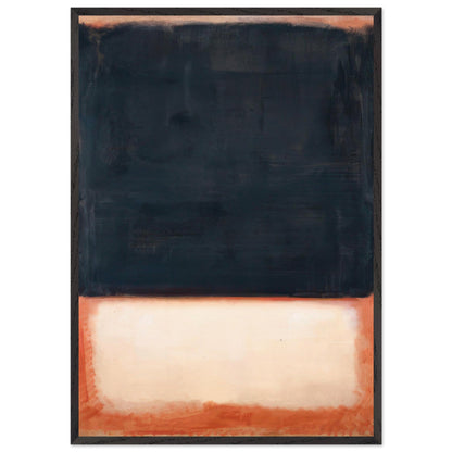 Mark Rothko abstract art print featuring a deep navy-black upper field and a warm ivory-white lower rectangle with burnt orange edges.