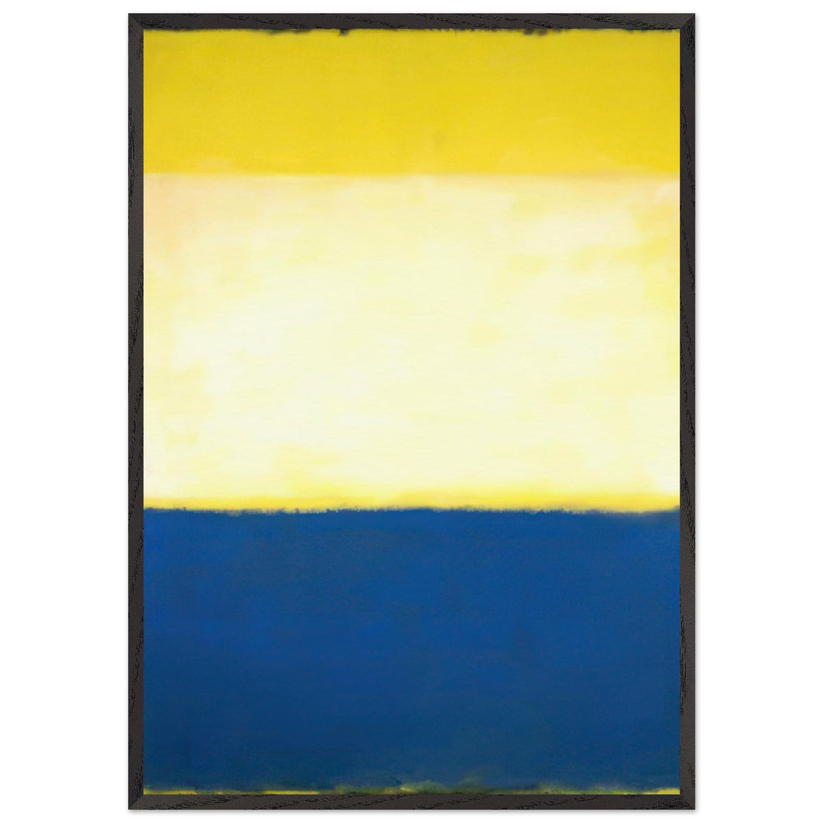 Mark Rothko abstract art print featuring a bright yellow upper field, a soft cream centre and a deep blue lower band in a minimalist composition.