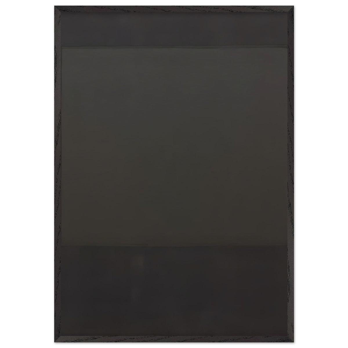 Mark Rothko minimalist abstract painting featuring layered charcoal gray and black color fields with subtle tonal variations in a black frame.