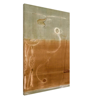 Mark Rothko framed abstract art print featuring muted sage green, ochre brown, beige, and cream tones with delicate abstract line drawings.