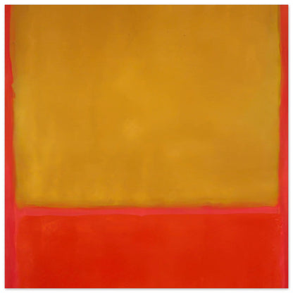 Mark Rothko abstract art poster featuring a golden yellow upper field, vibrant orange-red lower field, and a subtle pink horizontal band.