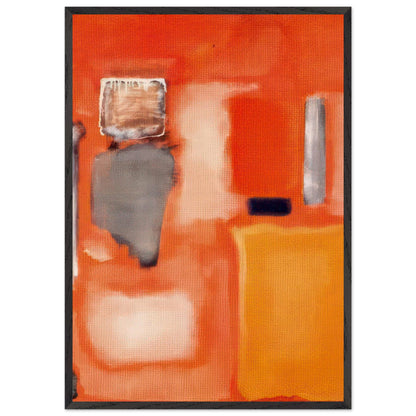 Mark Rothko abstract art print featuring vibrant orange and golden yellow colour fields with soft white and grey geometric shapes.