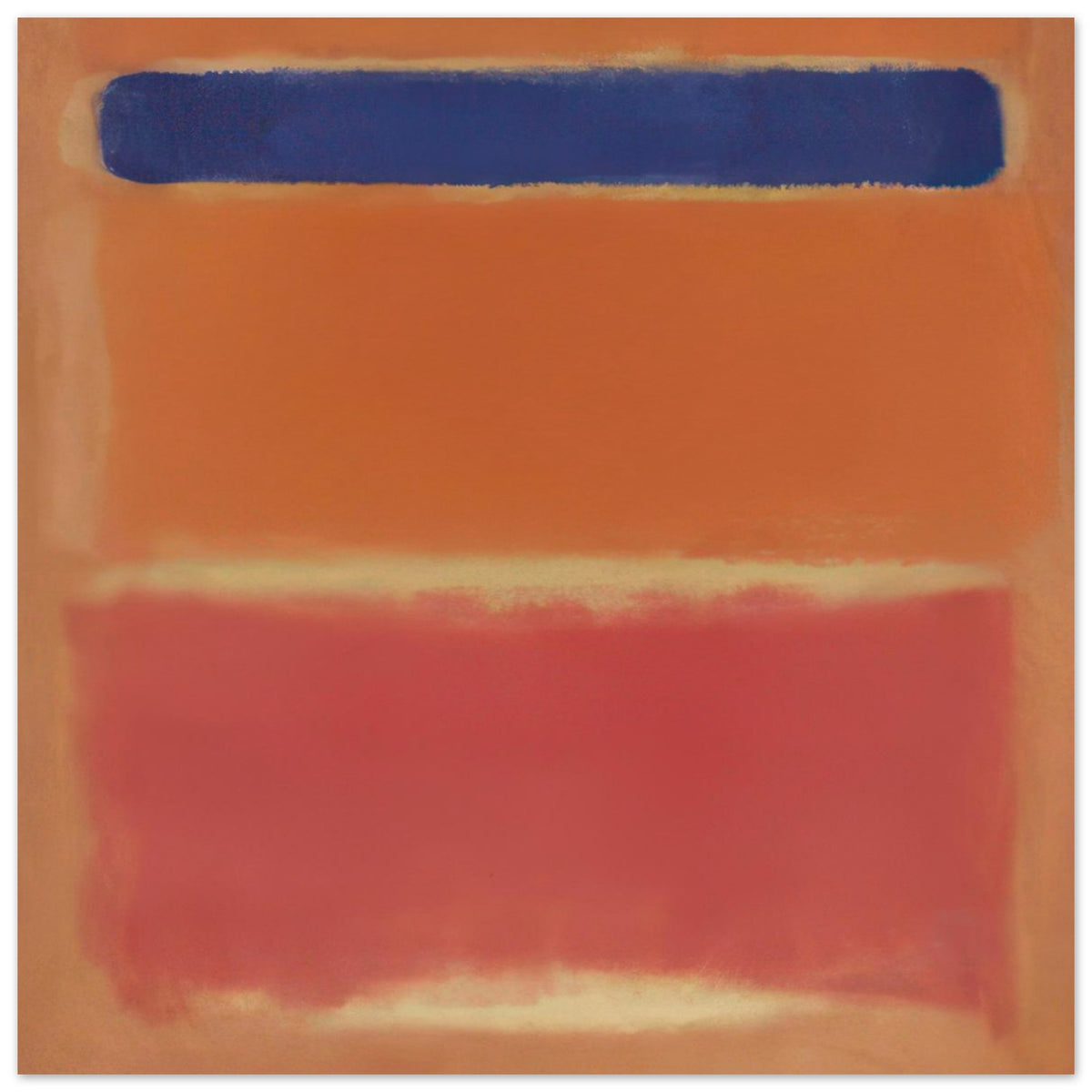 Mark Rothko abstract poster featuring warm orange, deep blue, coral pink, and soft yellow colour fields.