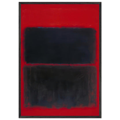 Mark Rothko red and black abstract painting featuring two dark rectangular color fields against a vivid red background, framed modern art print.