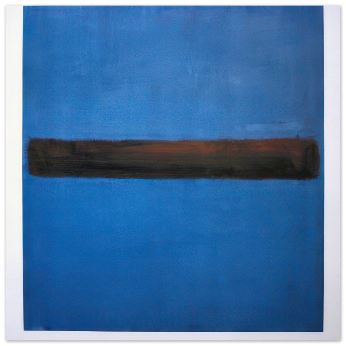 Mark Rothko Untitled abstract art print featuring a deep blue color field with a horizontal dark brown band, minimalist modern wall art.