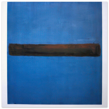 Mark Rothko Untitled abstract art print featuring a deep blue color field with a horizontal dark brown band, minimalist modern wall art.