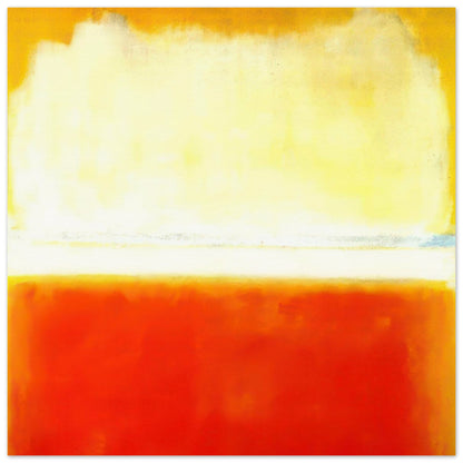 Mark Rothko abstract art poster featuring luminous yellow, soft white, and vibrant orange-red colour fields in a minimalist composition.