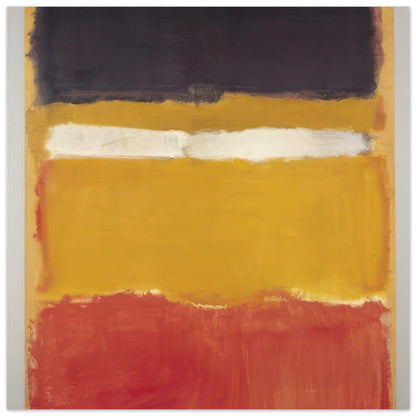 Mark Rothko abstract art print featuring layered blocks of mustard yellow, white, deep brown, and burnt red, showcasing his signature Color Field painting style.