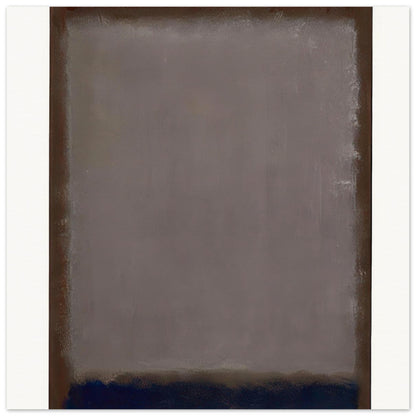 Mark Rothko abstract art poster featuring a muted taupe and warm grey colour field, dark brown borders, and a deep navy blue lower band, minimalist Color Field artwork for contemporary wall art.