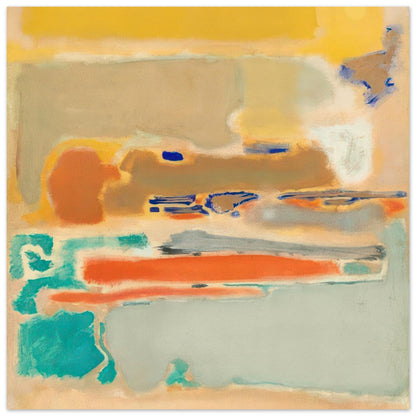 Mark Rothko abstract art poster featuring vibrant golden yellow, soft beige, warm orange, turquoise, pale blue-grey, and cobalt blue accents in an expressive abstract composition, ideal for modern wall art.